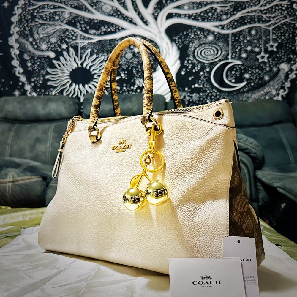 Vintage style COACH soho shoulder Bag Cream Pebbled Leather Satchel tote bag - Picture 7 of 17
